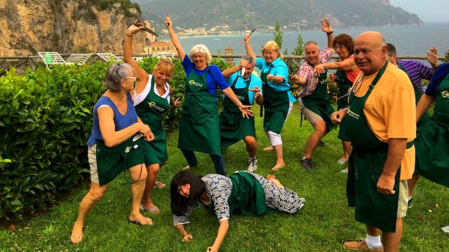 It's not all serious during our cooking classes on the Amalfi Coast- It's fun, fun, fun! 